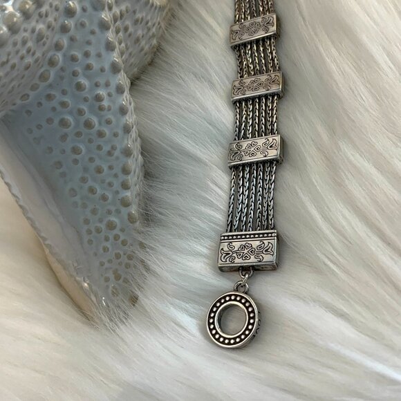 BRIGHTON VINTAGE MULTI-STRAND SILVERPLATED FLORAL BRACELET - Picture 6 of 10